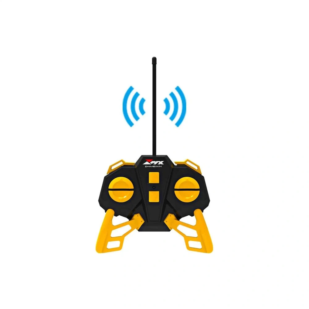 RC MX Constructions Dumper features a glossy black casing with matte yellow accents, displaying "AX" and a blue Wi-Fi icon.