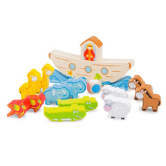 Balance Game featuring a white and orange Noah's Ark boat with a blue roof and multiple blue details for educational play.