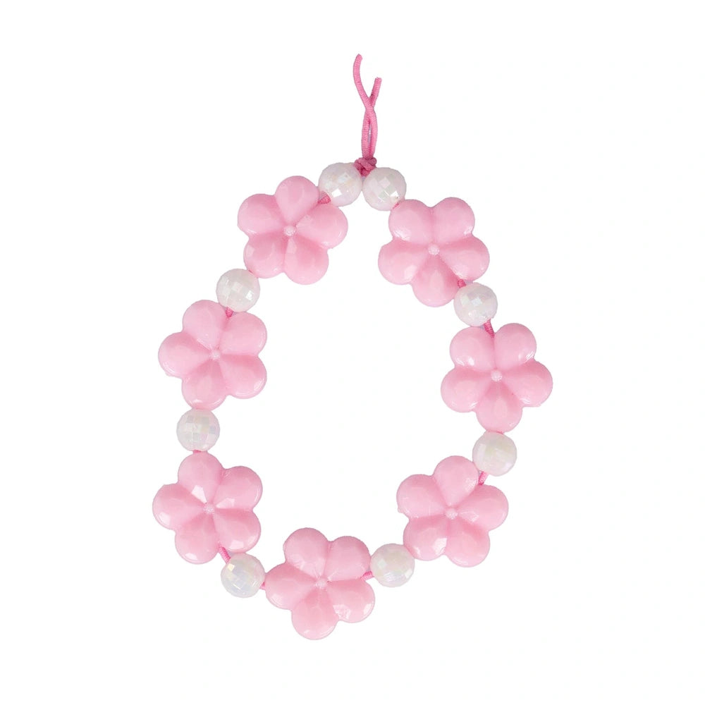 Crea-ABC-Beads Flower Bouquet kit featuring pink translucent beads with glossy centers and matte petals on a pink elastic str