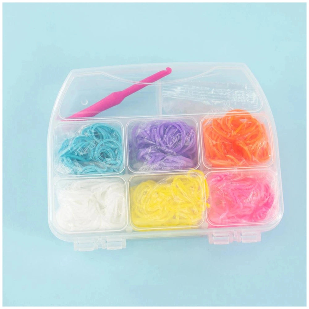 Elasticolor Pro Refill Mini Set in clear container with colorful strands, featuring a pink utensil for arts and crafts.