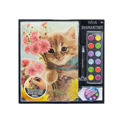 Diamantiny Artist Level Up Painting on Canvas Pets packaging features a cat with a pink flower, glossy and colorful design.