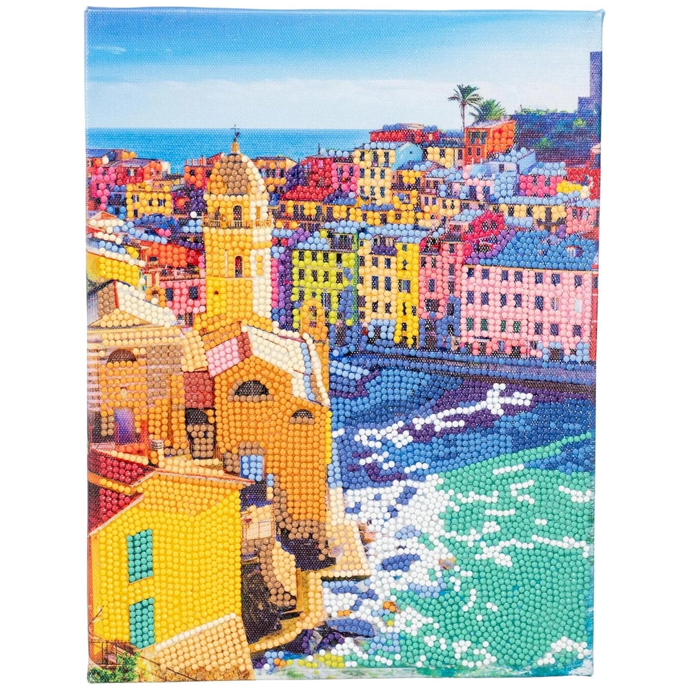 Nice Diamantiny Artist Level Up Painting on canvas features colorful buildings, a water body, and trees in a vibrant lifestyl