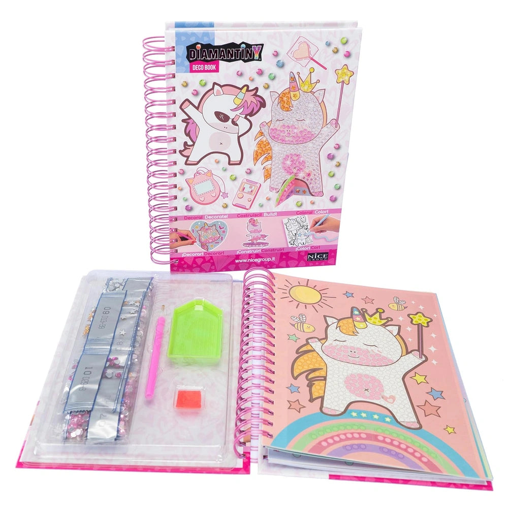 NICE Diamantiny Coloring Book packaging features a pink unicorn design with glossy accents and a clear plastic window.