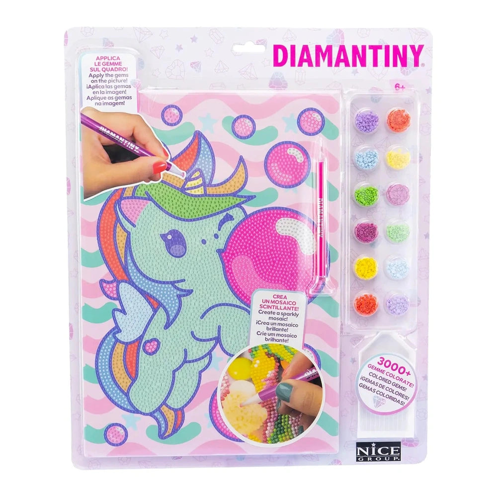 Nice Diamantiny Crystal Art Design Set packaging features glossy pastel colors, clear window, and a tray of colorful gemstone