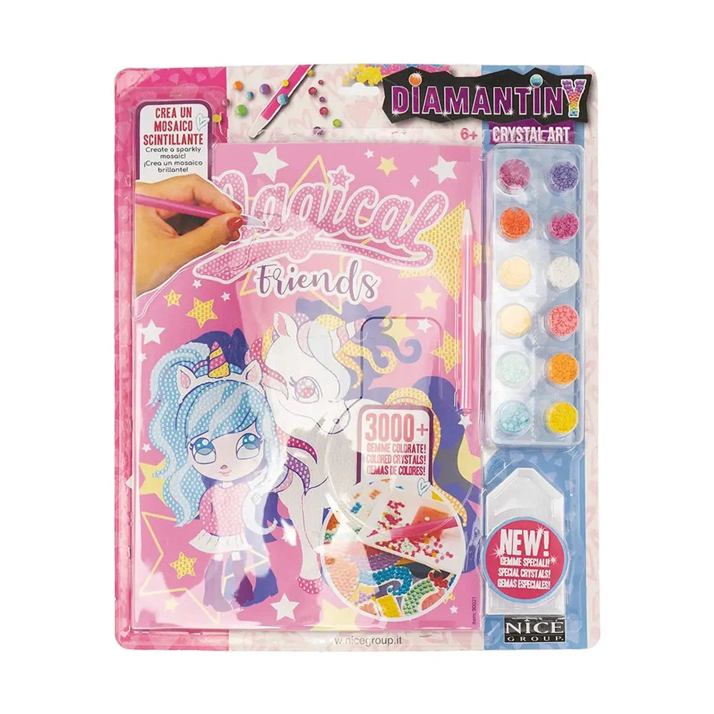 Nice Diamantiny Crystal Art Design Set features a glossy pink package with a unicorn coloring book and colored pencils.
