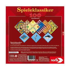 Noris 100 Games Collection packaging featuring colorful game tiles, classic games title, and company logo in a vibrant design