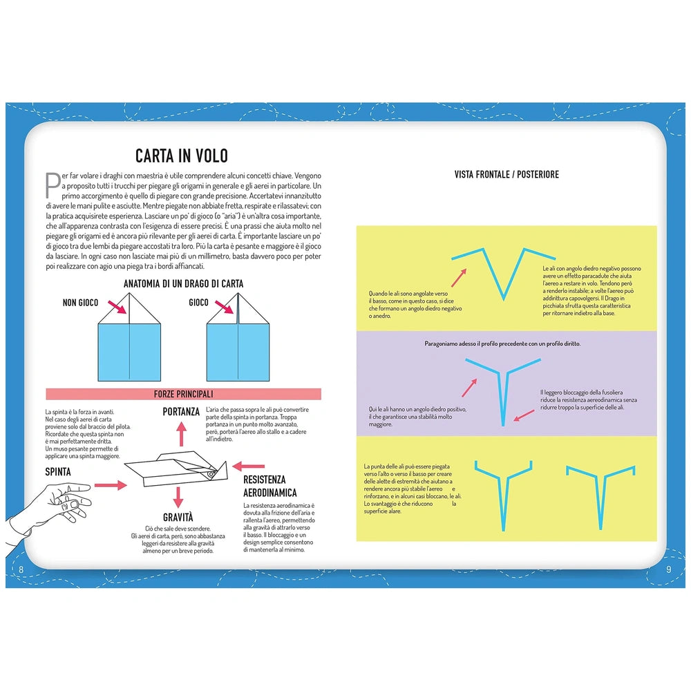 NUINUI Flying Dragons arts and crafts graphic features colorful sections with black Italian text and geometric shapes on a wh