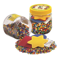 Pet Hama Iron-on Bead Set with 4000 colorful beads in multiple plastic containers featuring clear, yellow, and red lids.
