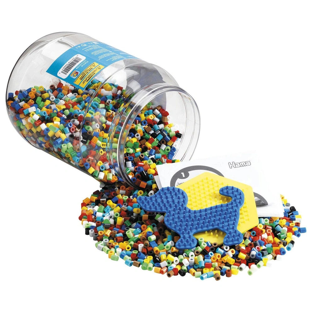 Pet Hama Iron-on Bead Set featuring 7000 colorful beads in a plastic container with a transparent lid and assorted colored la