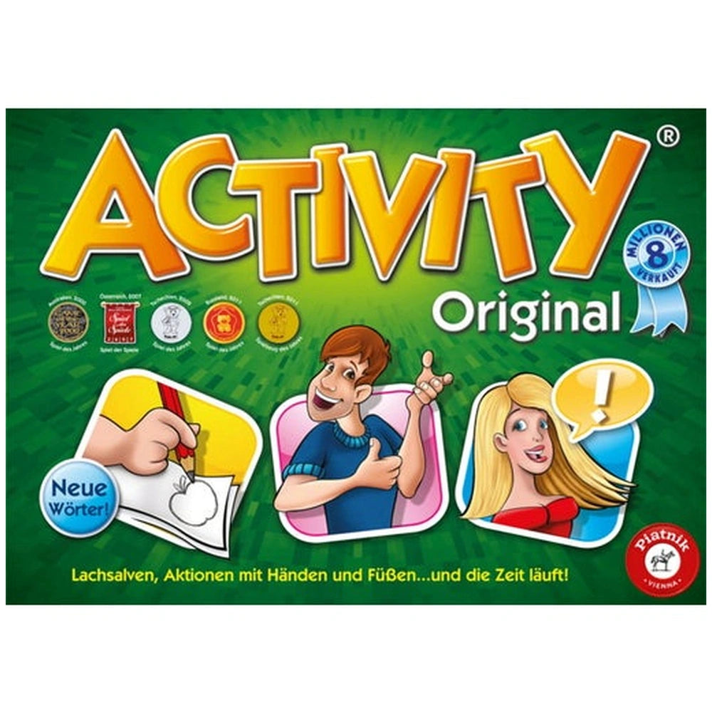 PIATNIK Activity Original board game packaging features bold green design with colorful graphics of children's hands and vari