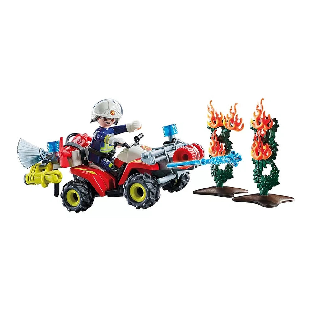 PLAYMOBIL Firefighting-Quad toy playset features a red and white plastic design with black wheels and various vibrant color a