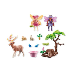 Playmobil Princess Magic toy playsets featuring a glossy tree and a matte-finished deer in a colorful layout.