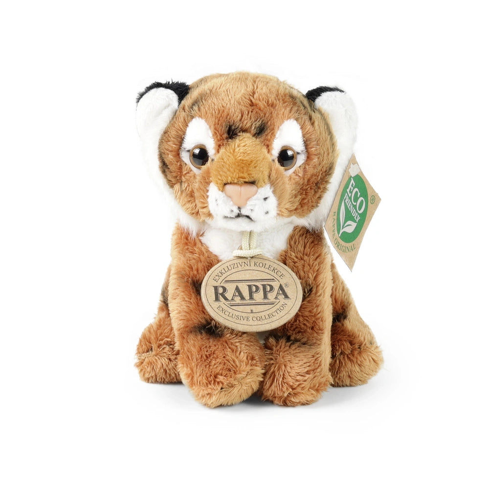 Rappa plush teddy bear with brown and white fur, featuring an eco-friendly tag on its ear highlighting the exclusive collecti