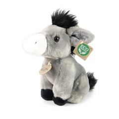 Rappa plush donkey, 18 cm, made of gray and white textured fabric with an "ECO FRIENDS ORIGINAL" tag featuring a green leaf i
