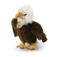 Rappa plush eagle, 24 cm, features a white head, brown feathers, yellow feet, and a tag with "RAPPA" around its neck.
