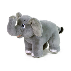 Rappa plush elephant toy, 24 cm, soft gray fabric, shiny eyes, large floppy ears, and a zipper on the back for closure.