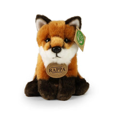 Rappa plush fox toy, 18 cm, features brown and white fur-like texture with a green and white eco-friendly tag.