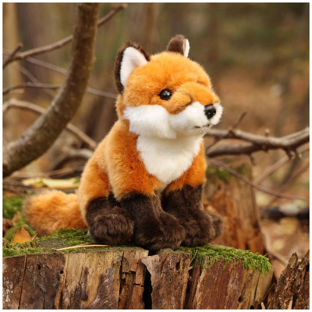 Rappa plush fox toy, 18 cm, eco-friendly, features soft orange-brown fur, black eyes, and stitched details.