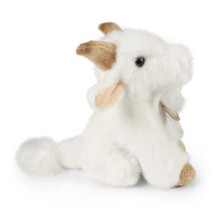 Plush goat stuffed animal, 16 cm, eco-friendly, with white body, gold bell, and cute facial features.