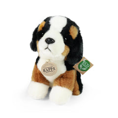 Rappa plush mountain dog, 18 cm, eco-friendly, featuring faux fur with a brown body and a tag displaying green leaf icon.