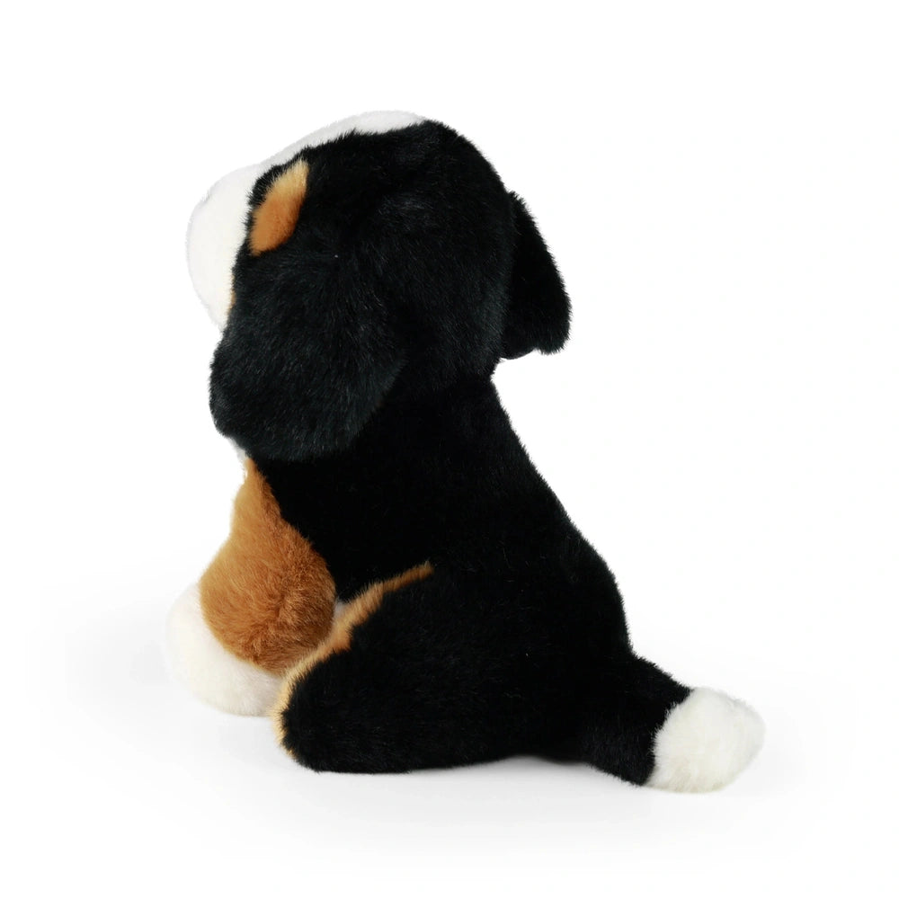 Rappa plush mountain dog stuffed animal, 18 cm, black with white and orange accents, featuring a head, body, tail, and legs.