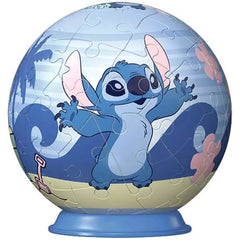 3D puzzle ball featuring a blue cartoon character with large eyes and a smiling expression, set against a light blue backgrou