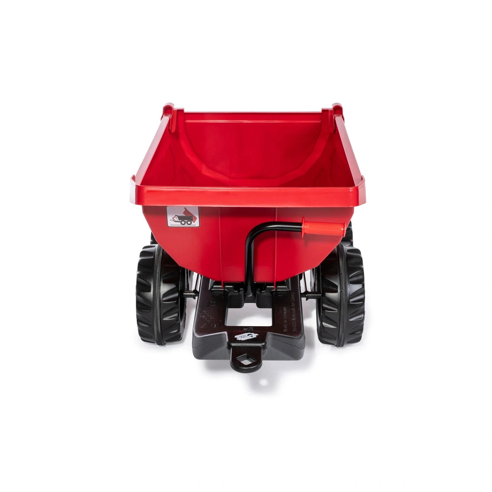 Rollyhalfpipe Krampe Trailer is a red wheelbarrow with a smooth surface, black wheels, and a sturdy handle.