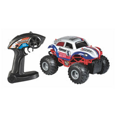 RS Toys Auto Racing Monster Truck is red, white, and blue with number 5, alongside a black and red steering wheel.
