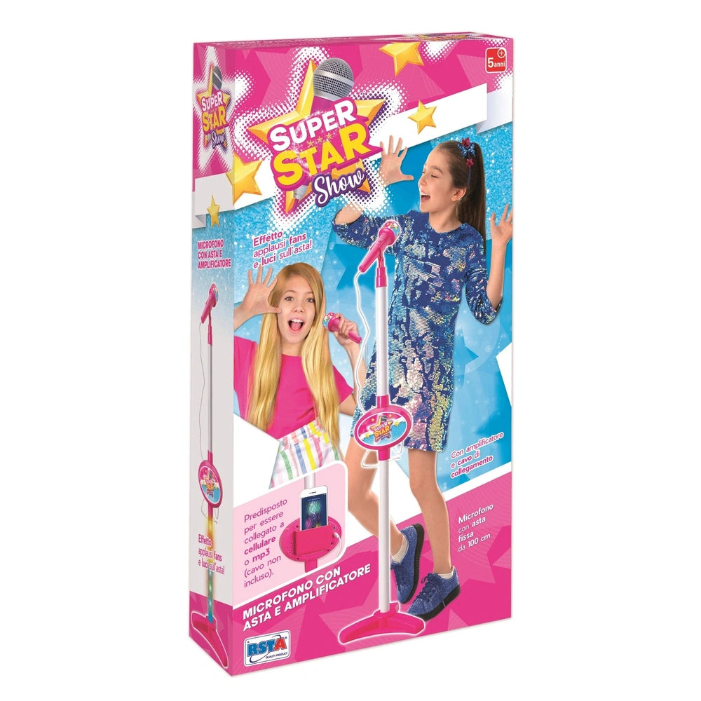 RS Toys Super Star Show Microphone box features a pink design with stars and a cartoon girl holding the microphone.