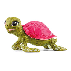 Schleich Pink Sapphire Turtle figure with a glossy red shell, matte green body, and black eyes, showcasing vibrant colors.