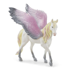 Sunrise Pegasus toy figure with shiny white body, pink and gray translucent wings, detailed mane, tail, and facial features.