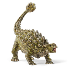 Ankylosaurus figurine in brown with textured scales, standing upright on a flat surface against a plain white background.
