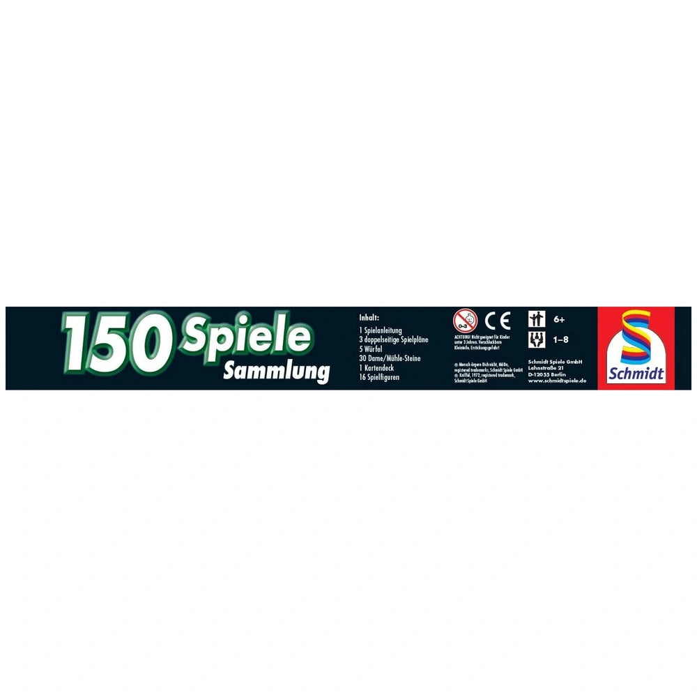 Schmidt Spiele bumper sticker featuring "150 Spiele Sammlung" in white and green text on a dark background with a colorful lo