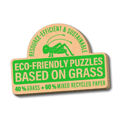 Schmidt Spiele puzzle features a textured sign with a green grasshopper graphic and eco-friendly text against a white backgro