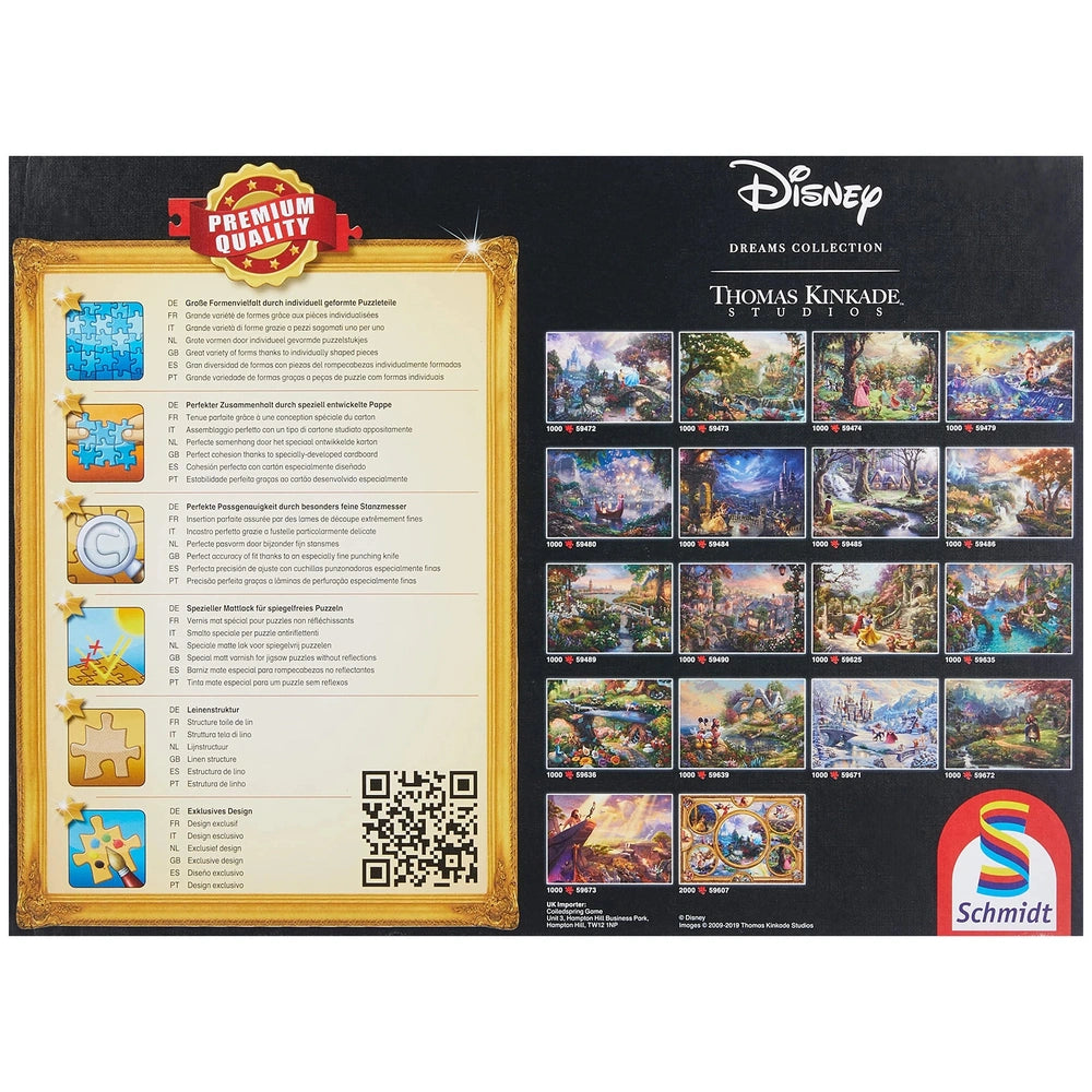Schmidt Spiele Bambi puzzle featuring colorful Disney scenes on a glossy black background with gold accents.
