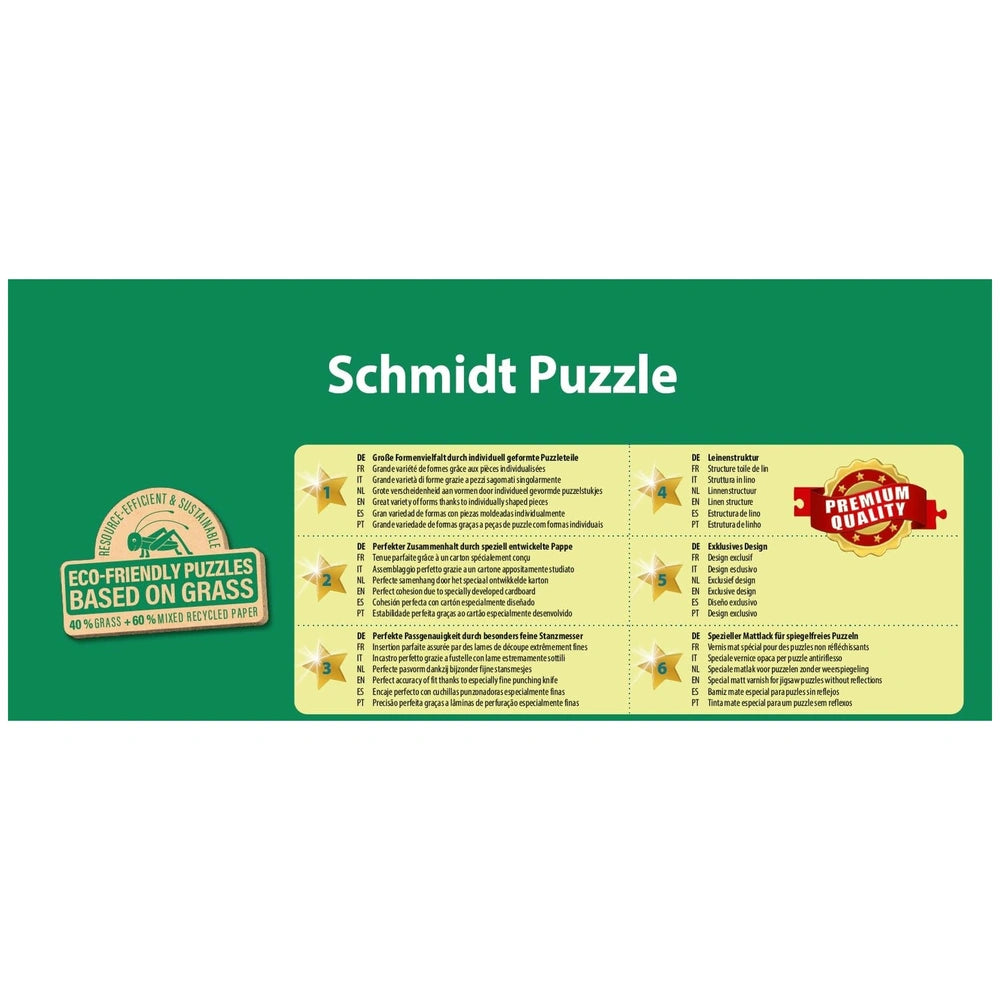 Schmidt Spiele Crawler Excavator R928 puzzle features bold text and vibrant colors on a smooth green background.