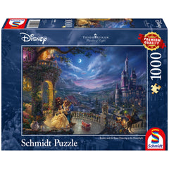 Schmidt Spiele's Disney Beauty and the Beast puzzle box showcases a colorful fairy-tale scene with a castle and characters.