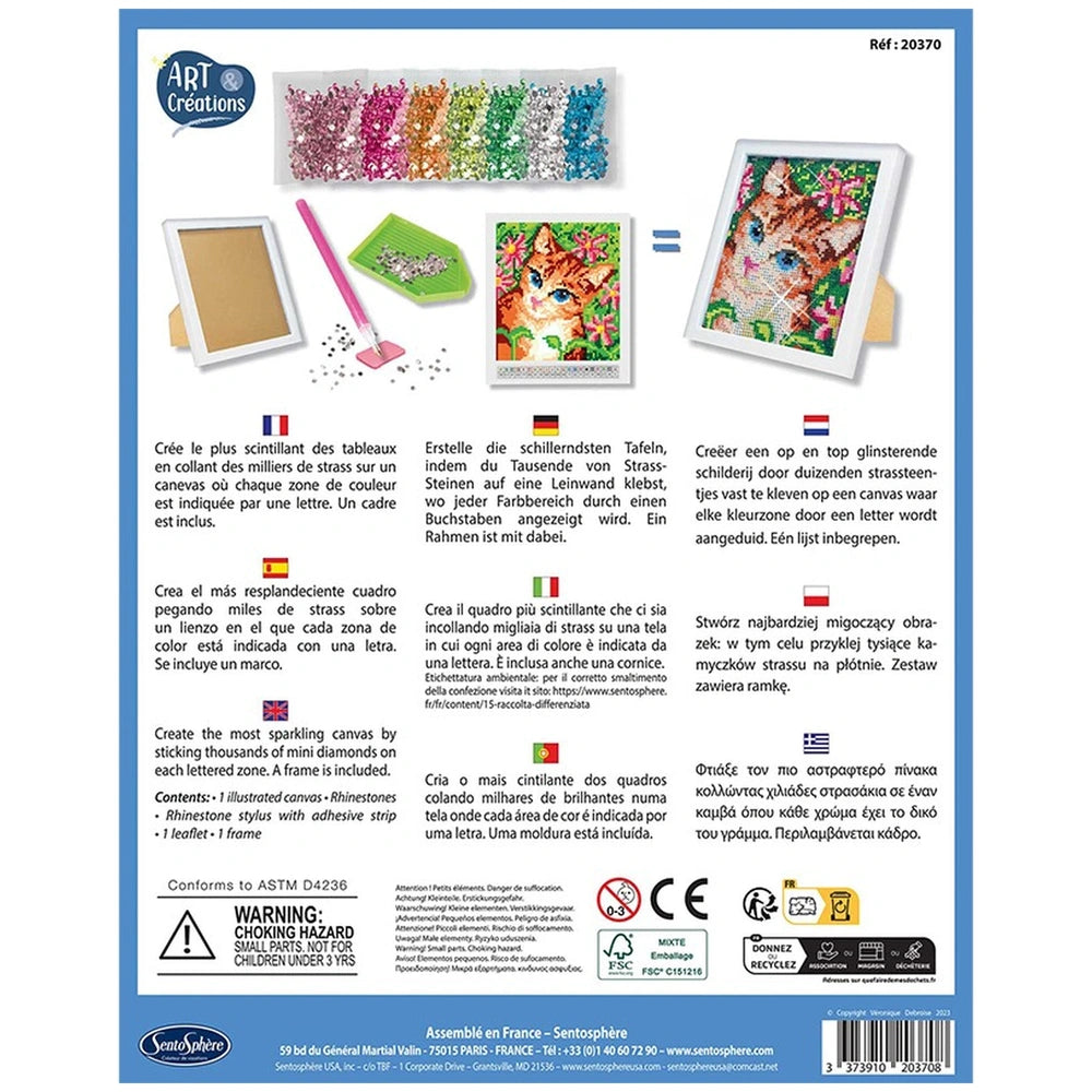 Sentosphere Art Creations Diamond Canvas Kit features a vibrant palette, pink brush, and white sponge for creative projects.