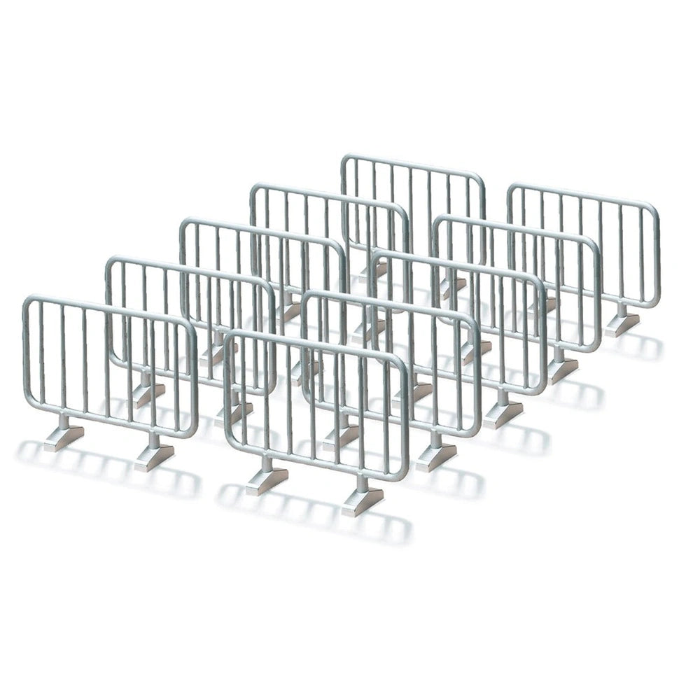 Siku toy playset features a row of shiny metal barriers with a vertical bar design against a light background.