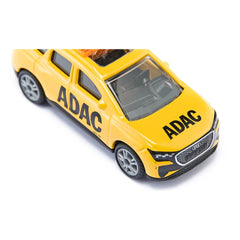 Siku ADAC Audi Q4 e-tron breakdown service model in glossy yellow with black accents and visible ADAC logo.