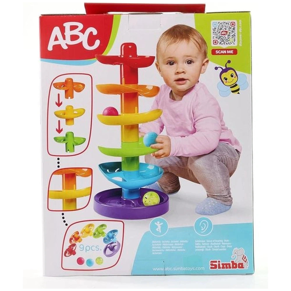Simba ABC Rainbow Ball Tower is a colorful baby activity toy with multi-level play and a ball pit, ideal for engaging playtim
