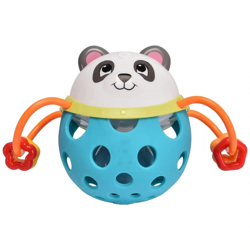 Simba - ABC RassSimba Evi LOVE Ball features a panda design with a blue spherical body, orange limbs, and a yellow collar.