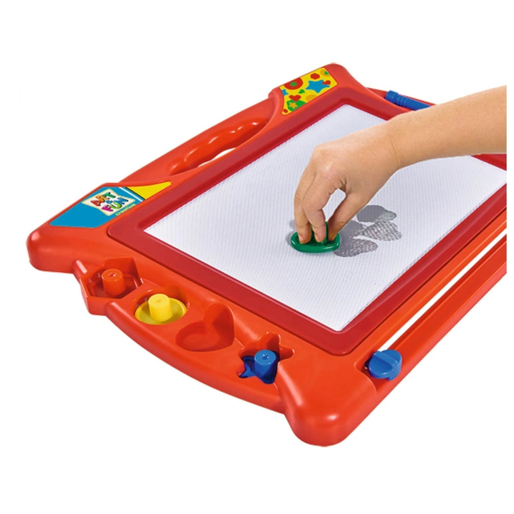 Simba Magic Drawing Board features a colorful design with knobs, a heart-shaped storage, and a grid drawing surface for kids.
