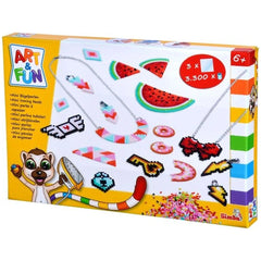 Simba Art & Fun Mini Iron-On Beads Necklace Earring Set in a colorful box with cartoon monkey, perfect for kids crafts.