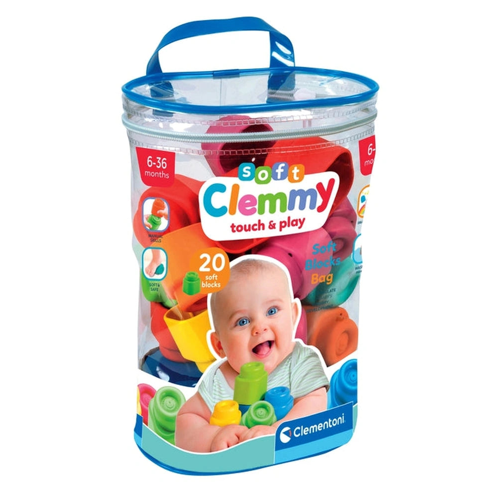 Soft Clemmy - Touch And Play 20 Soft Building Blocks Bag Baby Activity Toys