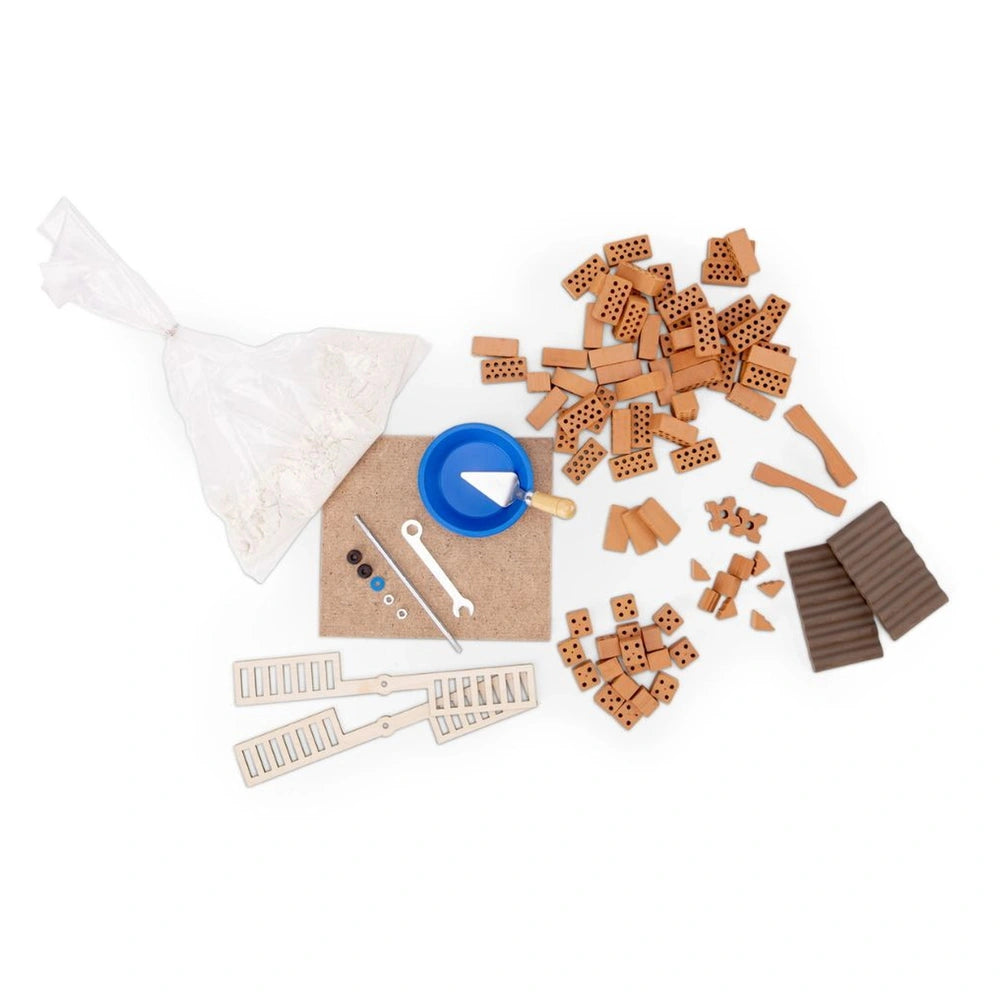 Teifoc windmill kit with 92 pieces includes blue plastic, brown cardboard, and wooden pegs for arts and crafts.