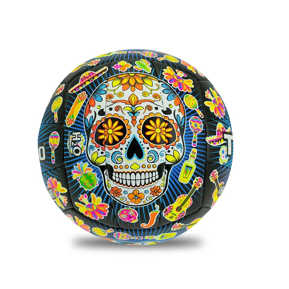 TeoKaido official size football features a vibrant, colorful design with flowers and skulls on a textured surface.