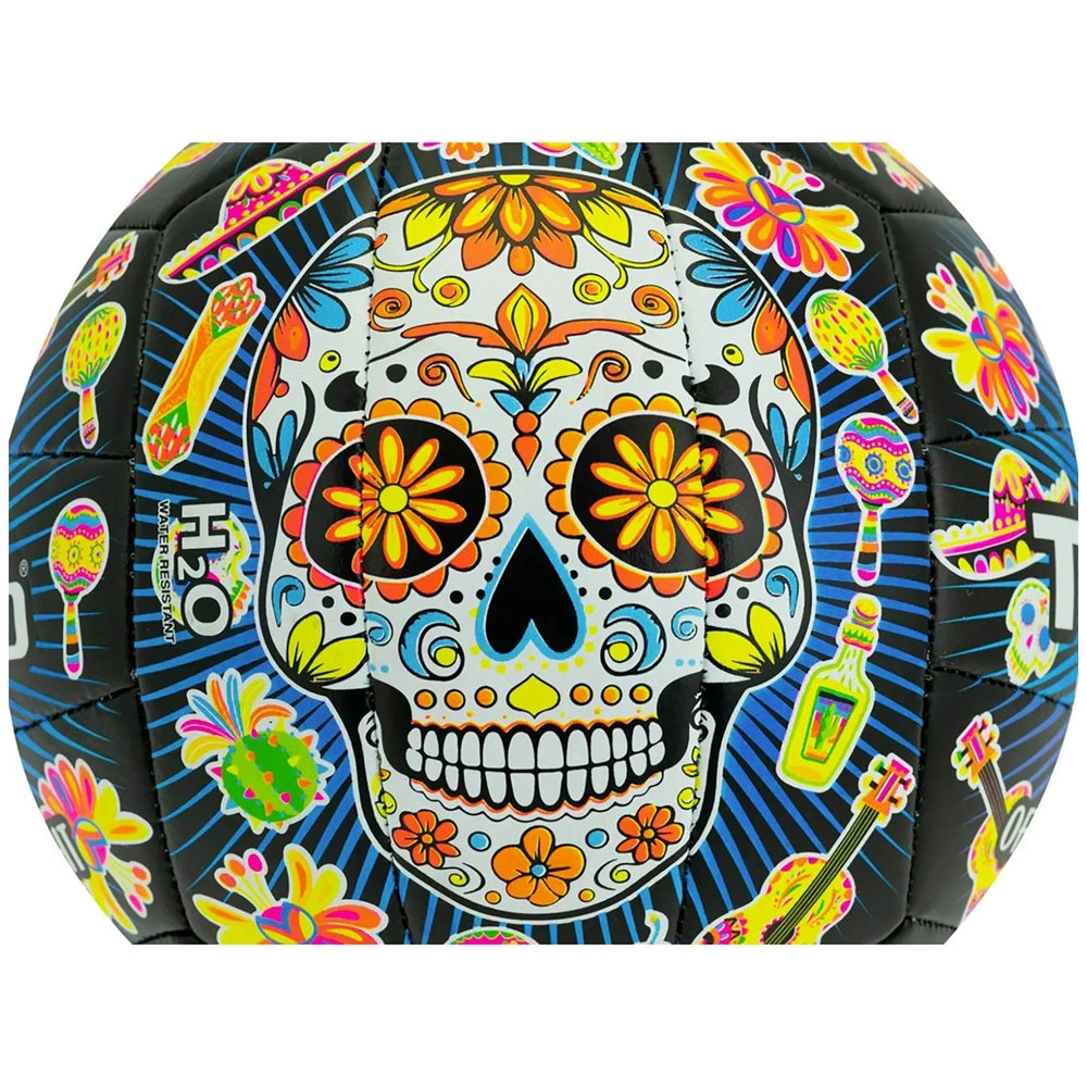 TeoKaido Official Size Football features a vibrant design with a central skull motif surrounded by colorful floral patterns.