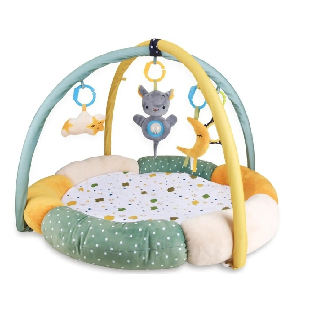 Teorema GoGO Soft Play Gym features a colorful play mat with plush materials and interactive toys for children's playtime.