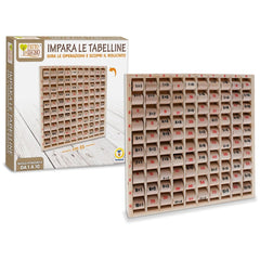 Teorema's "Impara le Tabelline" features a wooden tray with numbered compartments, promoting educational play.